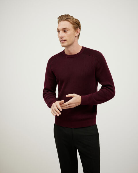 Two-Toned Crew Neck Knit, Burgundy, hi-res